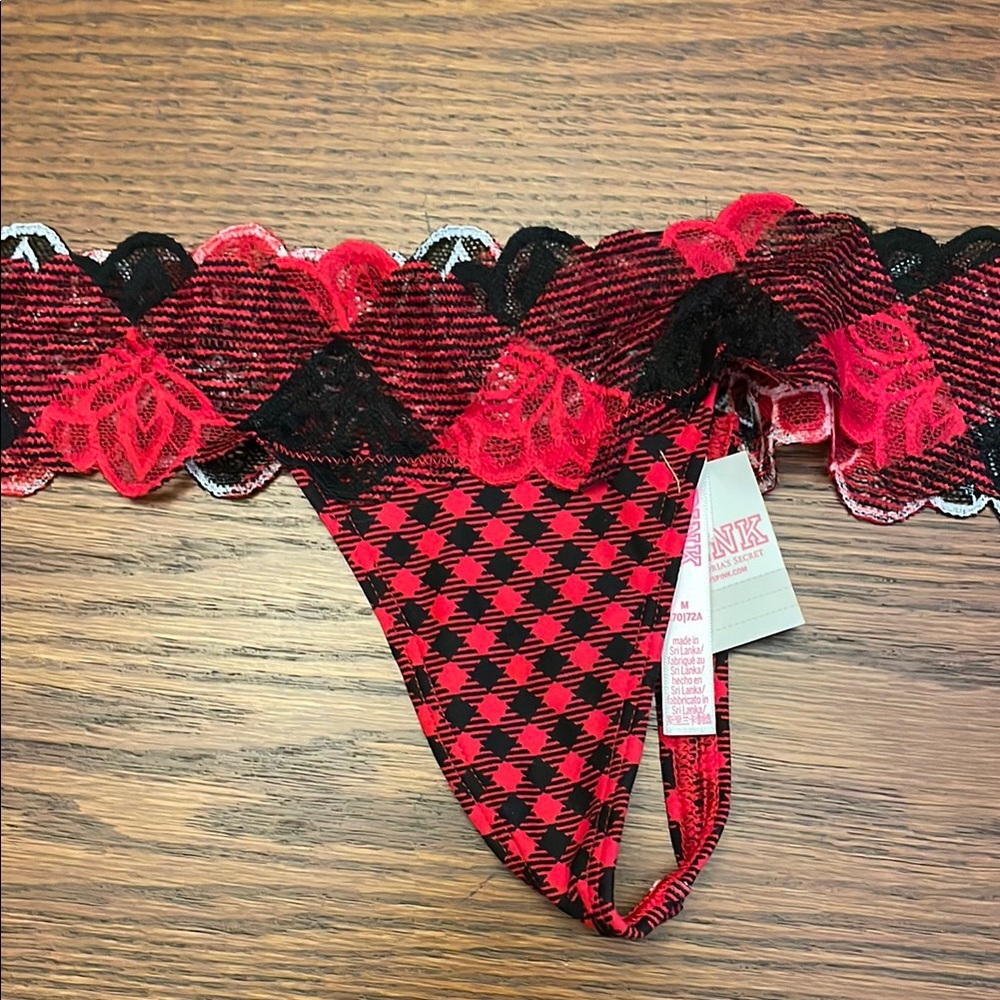 Victoria's Secret PINK Red and Black Lace Thong